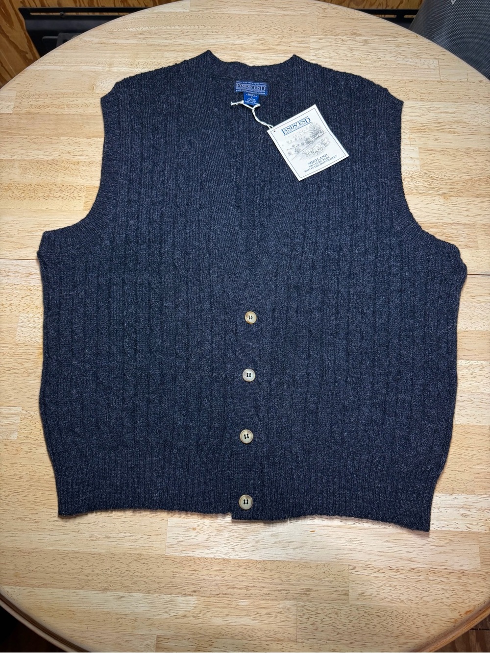 Vintage Lands End NEW Shetland 100% Wool Sweater Vest British Isles Mens Large